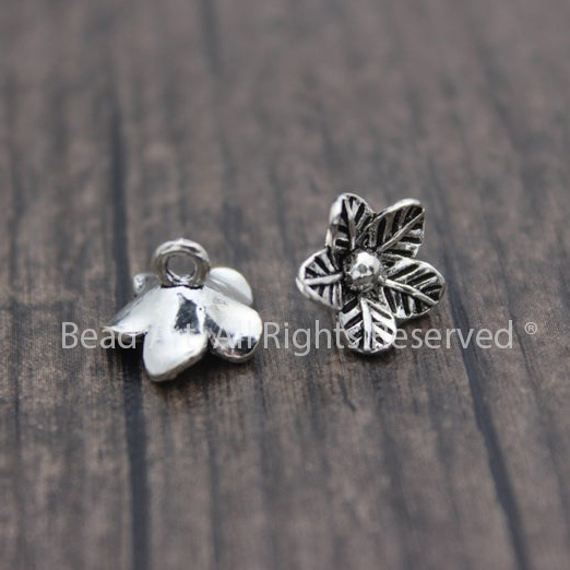 10MM Charm Khắc Hình Hoa Bạc 925 Dùng Làm Phụ Kiện Xỏ Vòng Tay, Trang Sức, Phong Thuỷ, Chuỗi Hạt - Bead Art