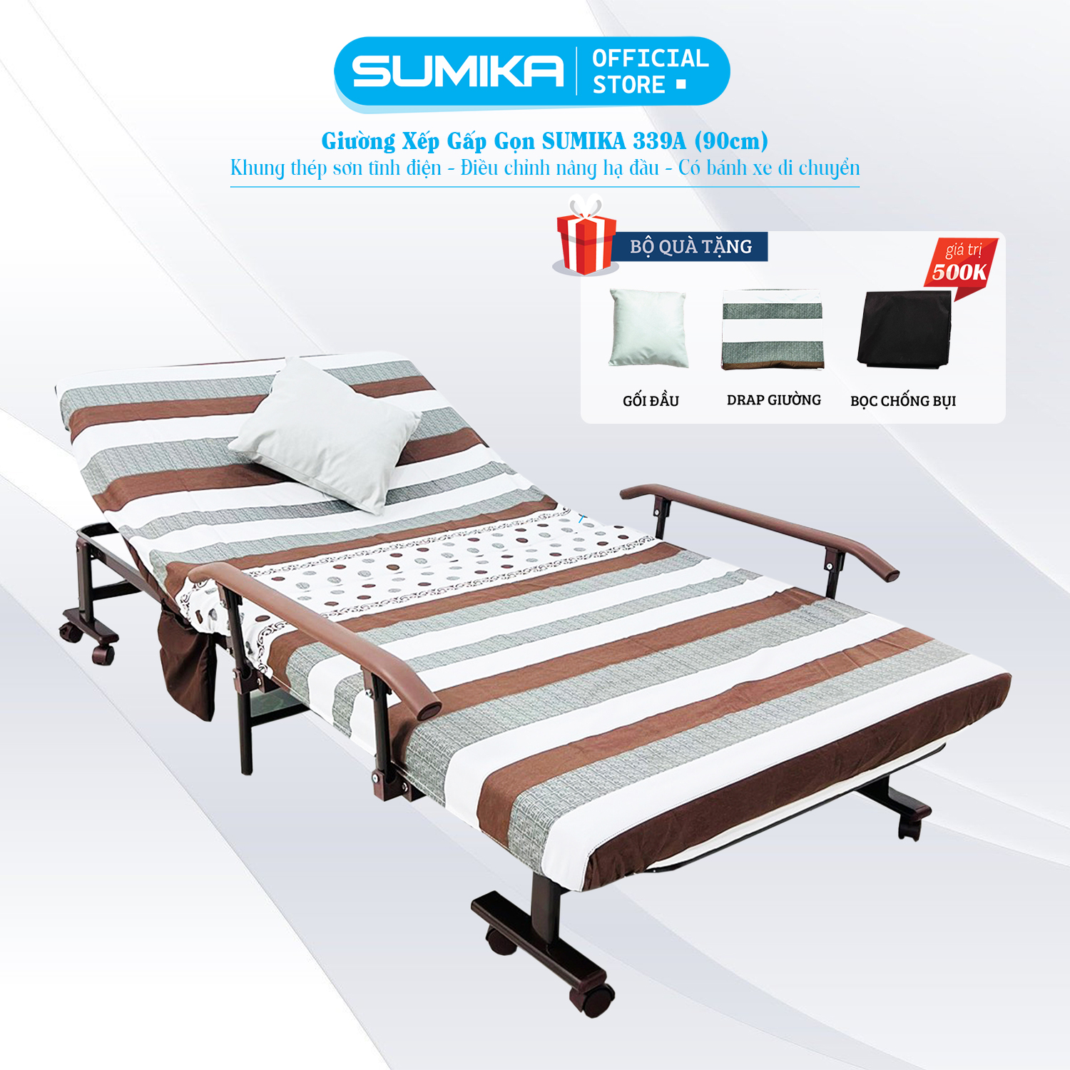 Giường Nệm Xếp Gọn Kiểu Dáng Hàn Quốc Sumika 339A, Chiều Rộng 90Cm, Tải Trọng 300Kg