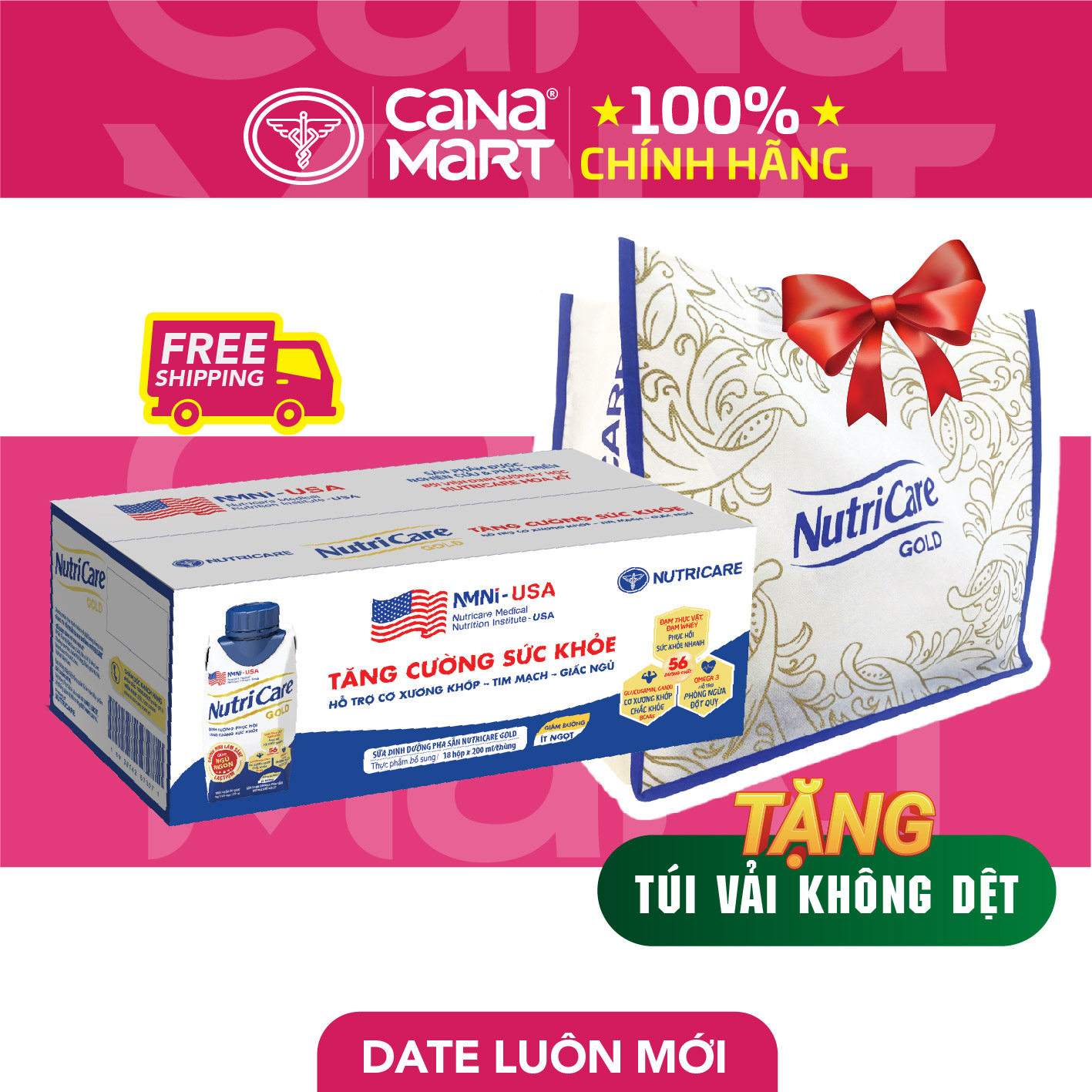 Thùng sữa bột pha sẵn Nutricare Gold cho người lớn tuổi (200ml x 18 hộp)