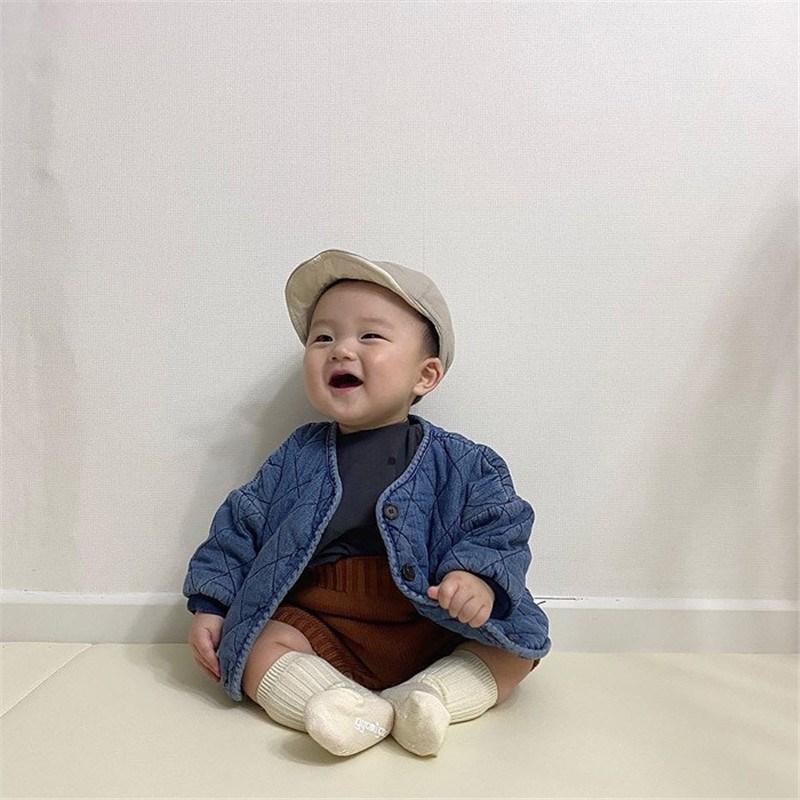 Phong Cách Hàn Quốc Quần Áo Mùa Đông Bé Trai Bé Gái Làm Dày Denim Áo Trẻ Sơ Sinh Ấm Mền Chần Gòn Áo Khoác