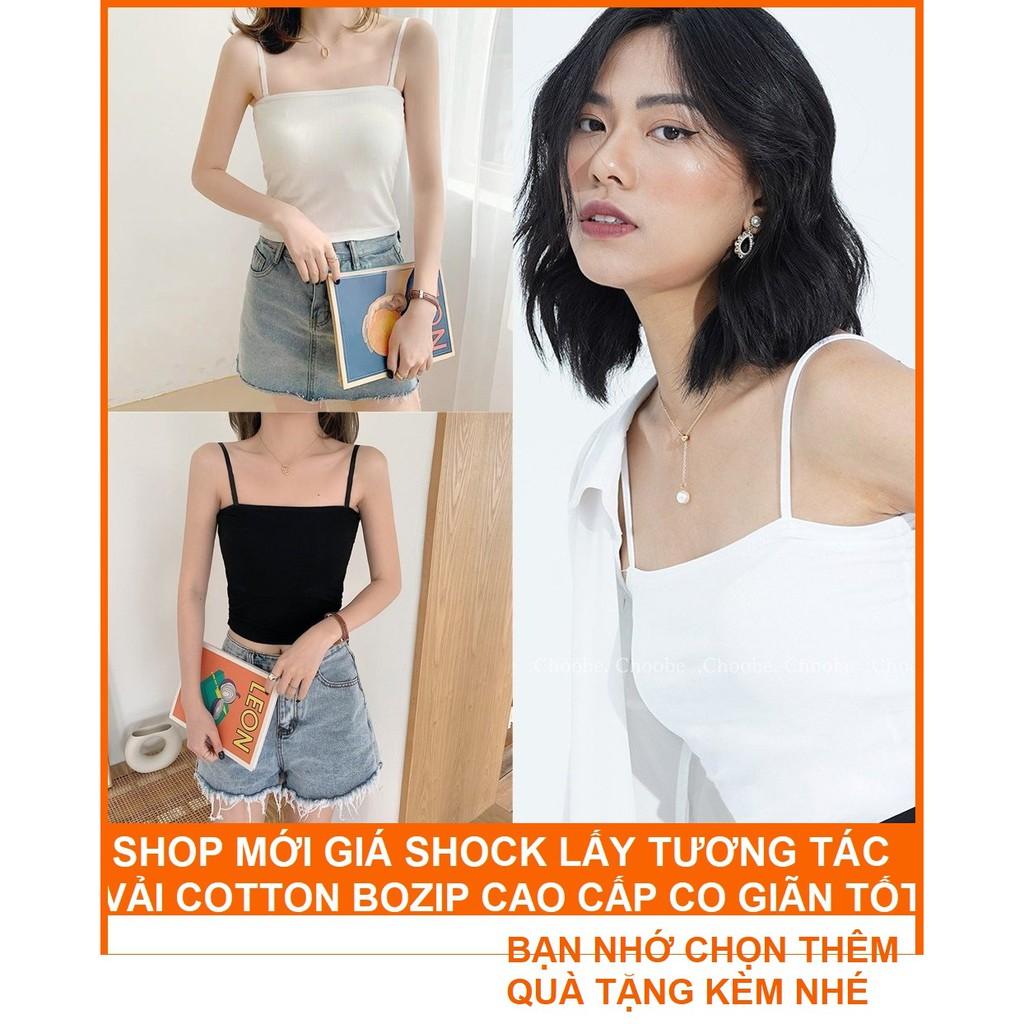 áo hai dây nữ dáng ôm, áo 2 dây nữ cotton zip dáng ôm co giãn không đệm ngực JOSEE’ - Màu Nâu