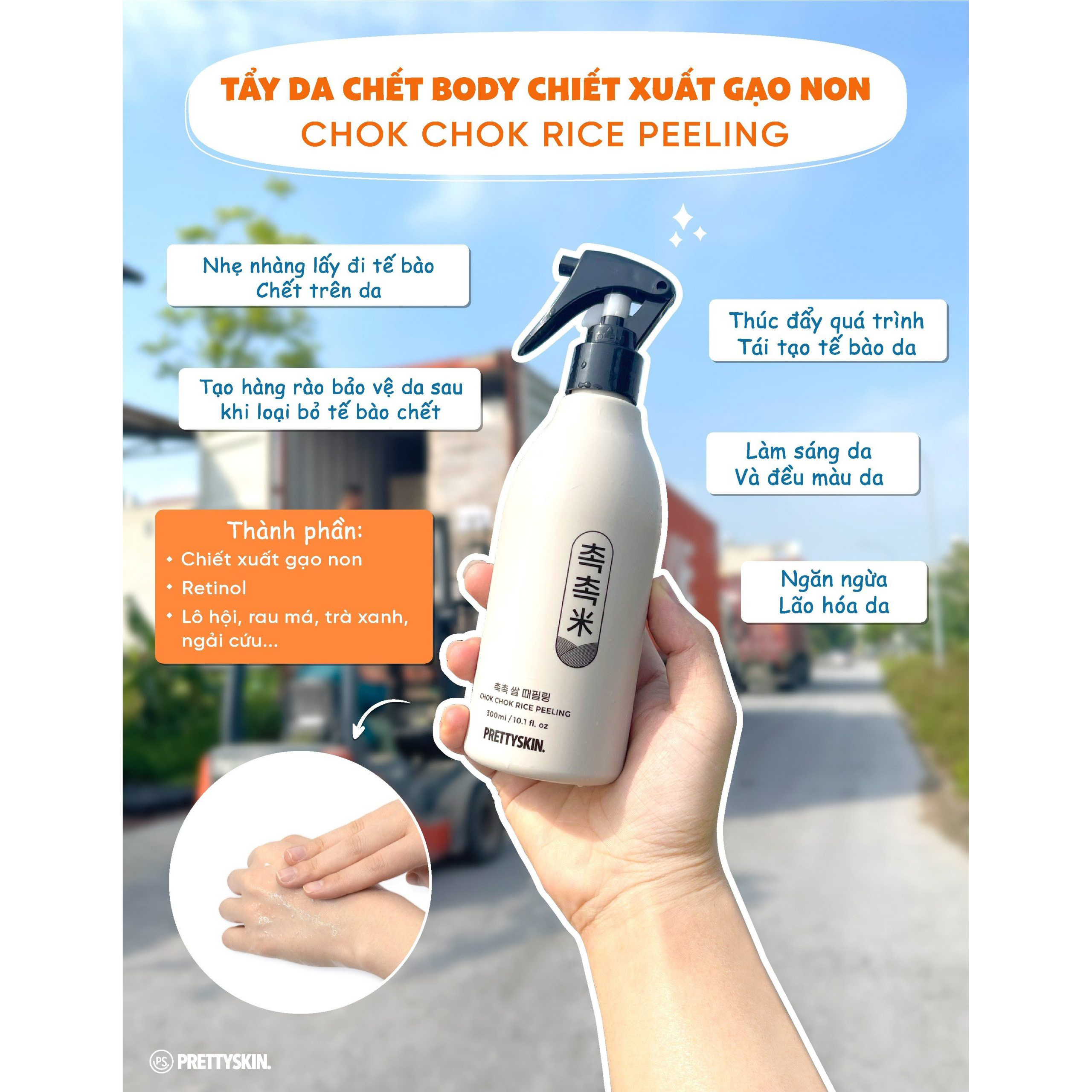 Tẩy da chết body Pretty Skin chiết xuất từ gạo non Chok Chok Rice Peeling làm sáng da, tái tạo đều màu da 300ml