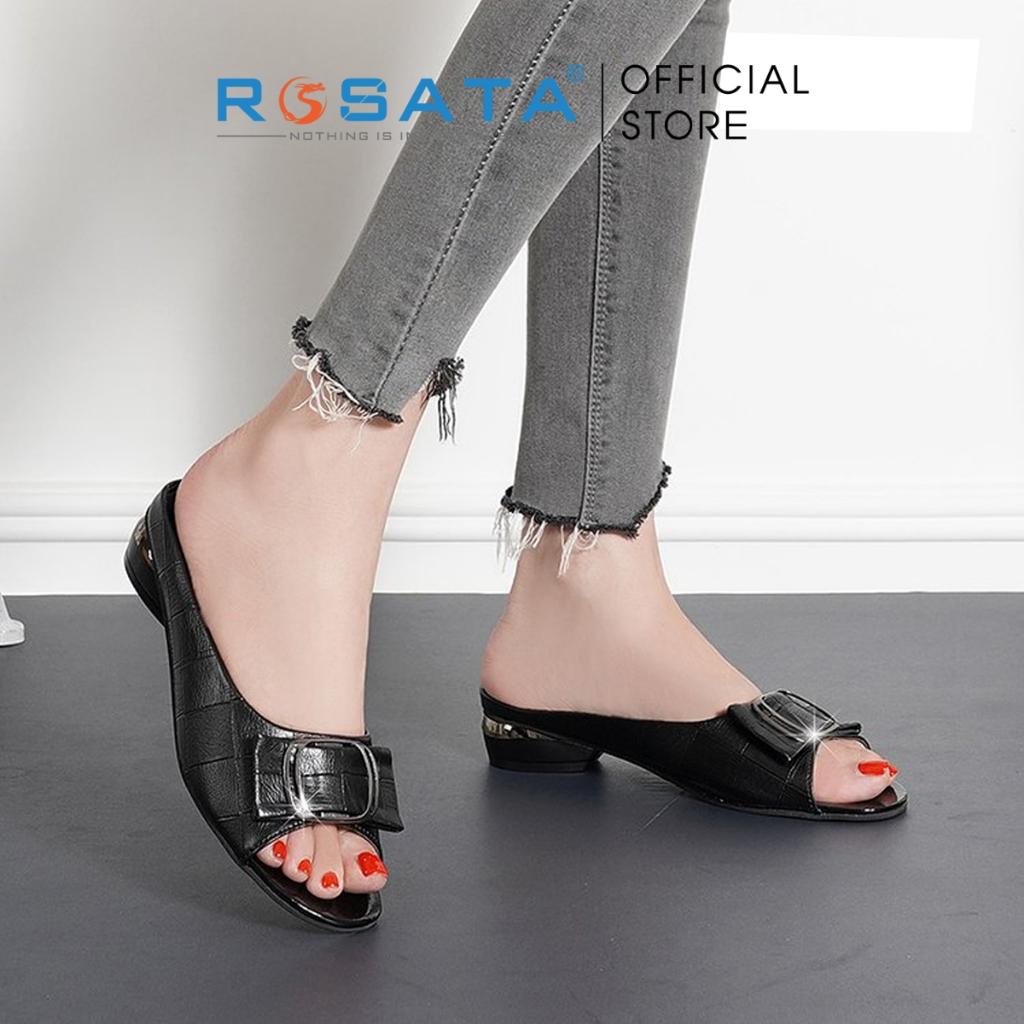 Dép sandal nữ ROSATA RO381 xỏ ngón vân cá sấu mũi tròn gót cao 2cm xuất xứ Việt Nam