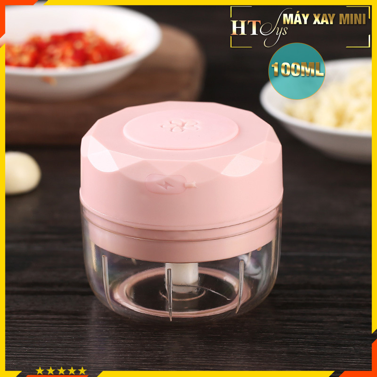 Máy xay mini HT SYS - Sạc Điện - Máy Xay Hành, Tỏi, Rau Củ ,Thịt Dung Tích 250ml  / 100ml- Giao màu ngẫu nhiên - Hàng Nhập Khẩu