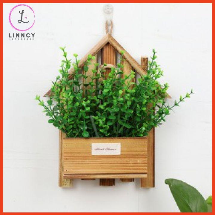 Giỏ hoa lụa treo tường hình ngôi nhà trang trí nhà cửa, cửa hàng, văn phòng, lớp học