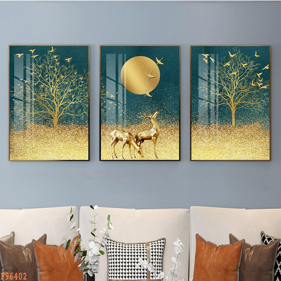 Tranh Hươu Có Cặp Sừng Hoa Nghệ Thuật - Tranh Canvas Bộ 3 Bức Treo Tường Giá Rẻ