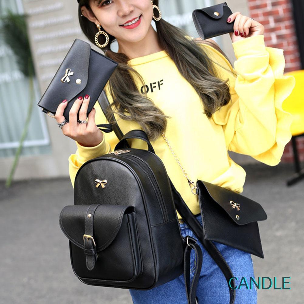 Set 4 Ba Lô Túi Ví Da Pu Thời Trang Hàn Cho Nữ