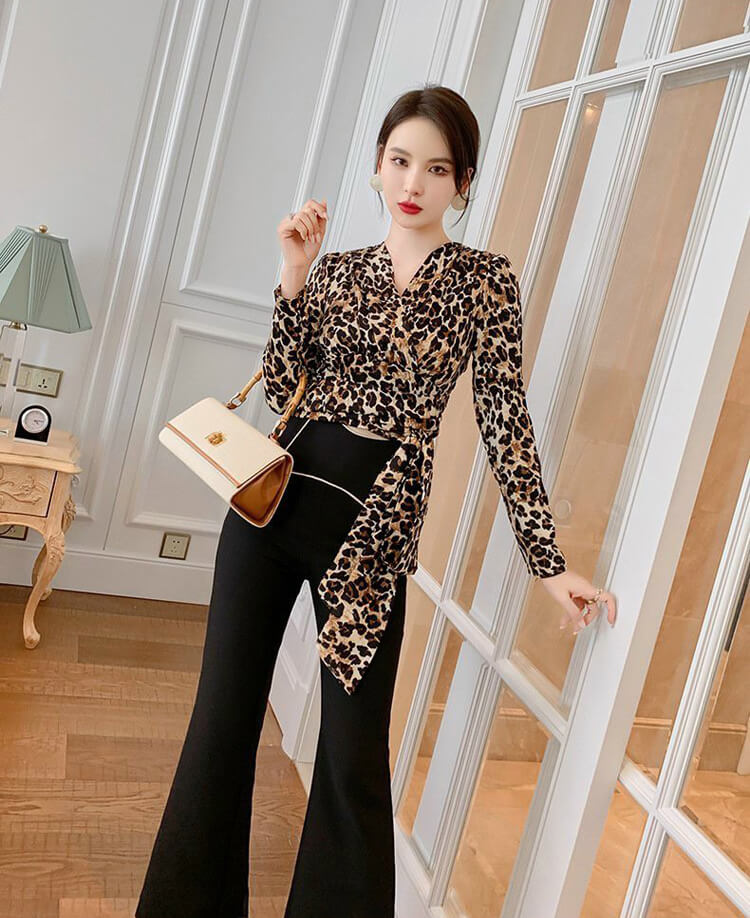 SÉT BỘ ÁO DA BEO QUẦN ỐNG LOE