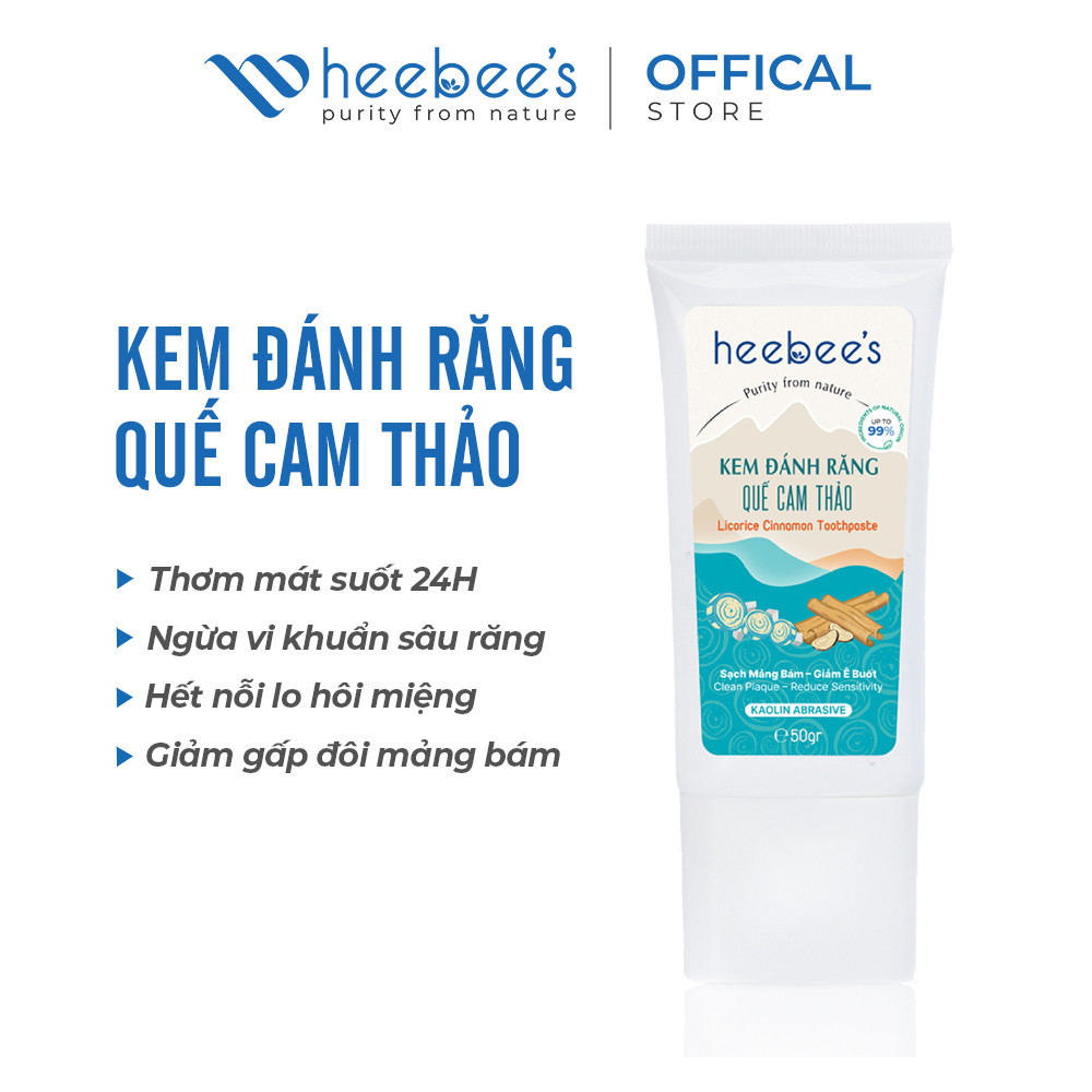 Kem Đánh Răng Thảo Dược Thuần Chay Sạch Mảng Bám, Giảm Ê Buốt Chiết Xuất Từ Quế Cam Thảo Heebee 60g