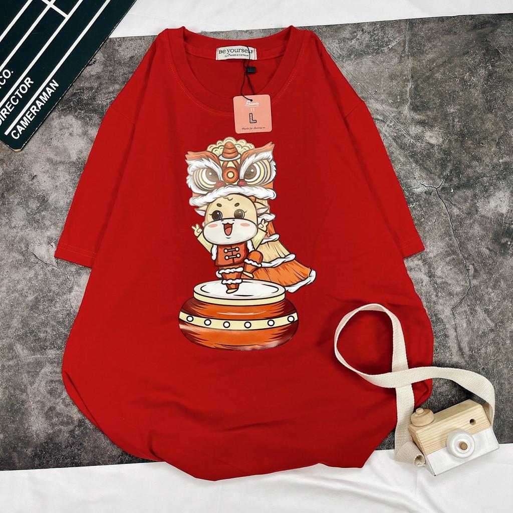ÁO THUN TAY NGẮN TRÂU TẾT 2021 MÚA LÂN UNISEX SIZE M L XL