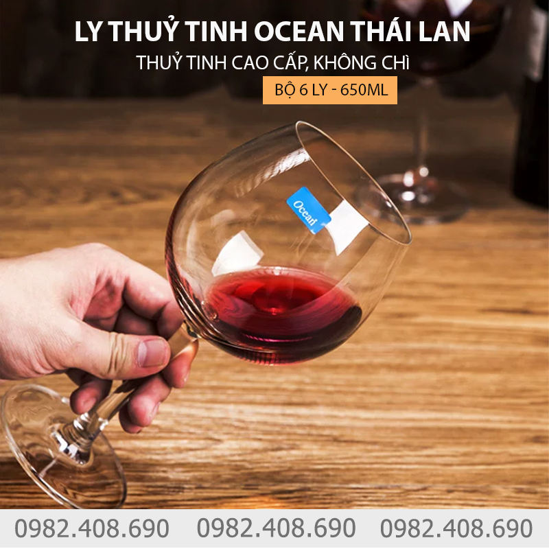 Ly rượu vang đỏ 650ml - Bộ 6 ly uống vang Ocean