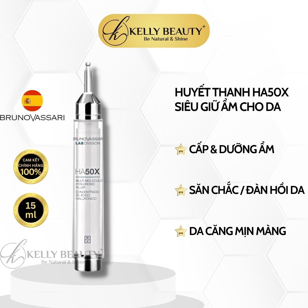 Huyết Thanh HA Siêu Cấp Ẩm Bruno Vassari HA50X Hyaluronic Multi Molecular Filler - Cấp Ẩm Đa Tầng, Săn Da - Kelly Beauty