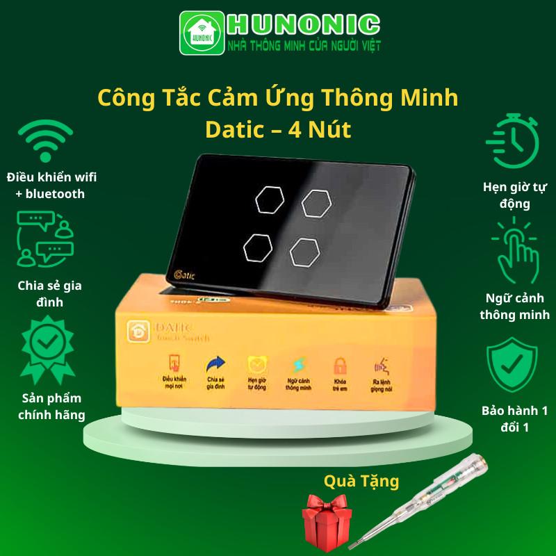 Công Tắc Wifi Hunonic Datic 4 Nút Ấn Chữ Nhật, Bật Tắt Từ Xa Trên Điện Thoại Và Ra Lệnh Điều Khiển Bằng Giọng Nói