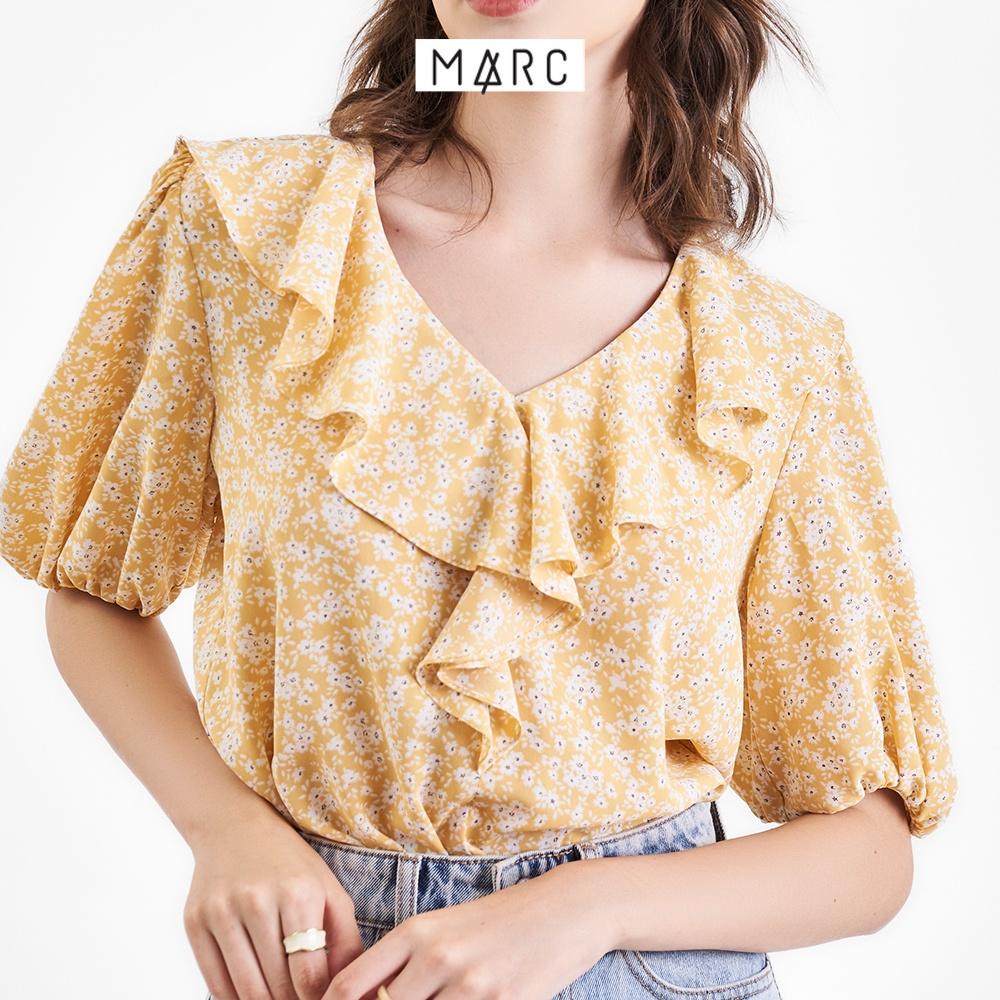 Áo kiểu form suông nữ MARC FASHION hoạ tiết cổ tim phối bèo FALH093422