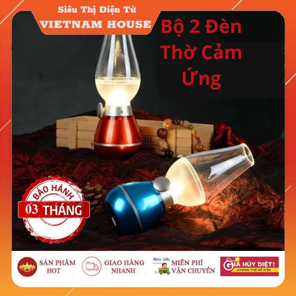 Bộ 2 Đèn Dầu Cảm Ứng Điện Tử LED Thổi Tắt - Đèn Thờ Cảm Ứng, Đèn Bàn Thờ Sạc Điện, Đèn Thờ Không D