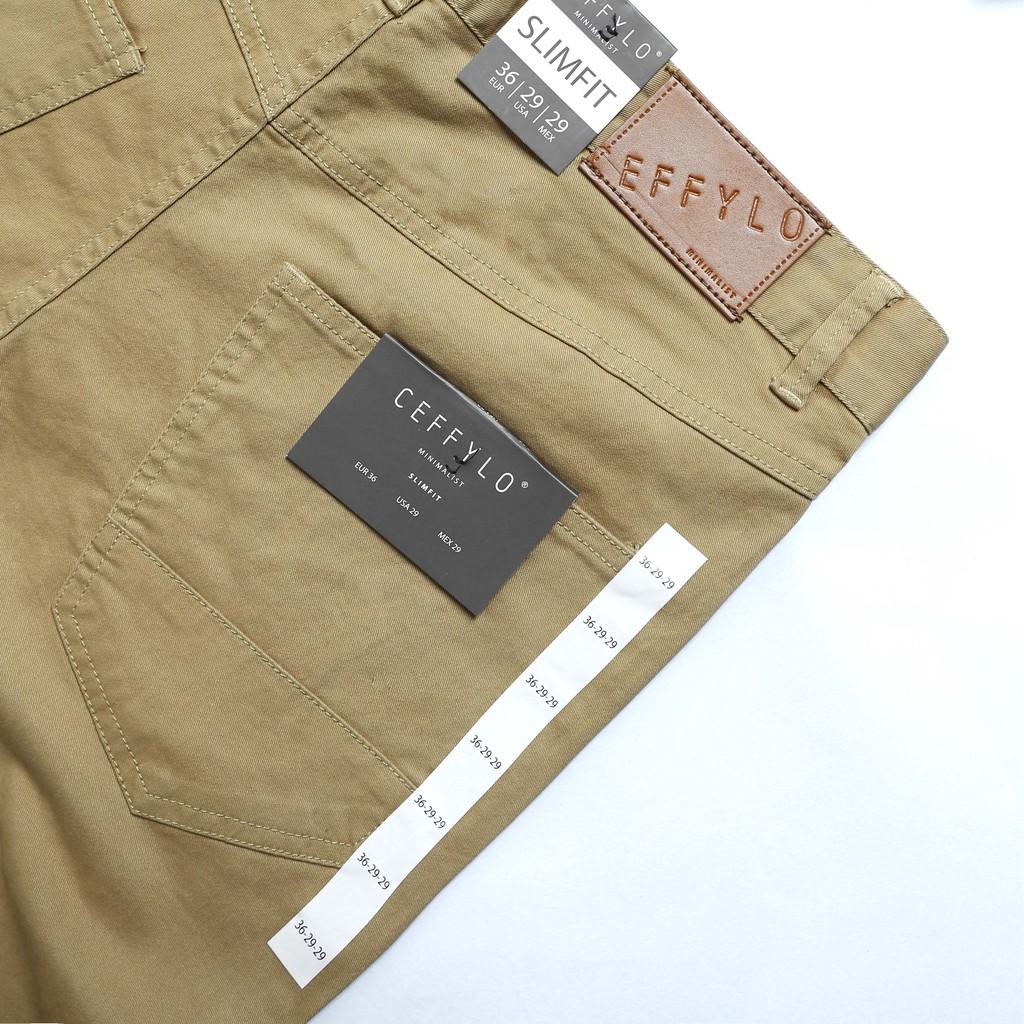 Quần Khaki Túi Jeans trơn Be CEFFYLO, Form Slimfit, Co Giãn