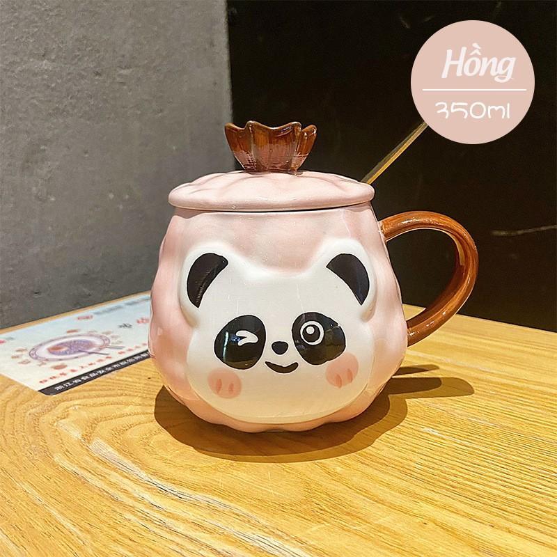 Cốc Sứ Gấu Trúc Panda Dễ Thương Làm Quà Tặng Có Nắp Và Thìa Cafe