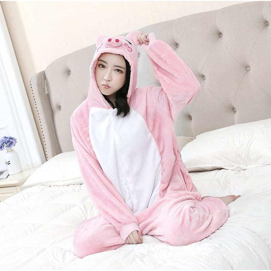 Combo Bộ đồ thú hình heo hồng kèm dép cho người lớn