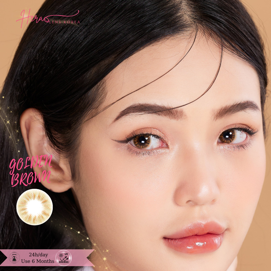 Kính Áp Tròng Hera Nâu Hoàng Kim Không Độ GOLDEN BROWN Nhập Khẩu Hàn Quốc Lens Không Cận 6 Tháng