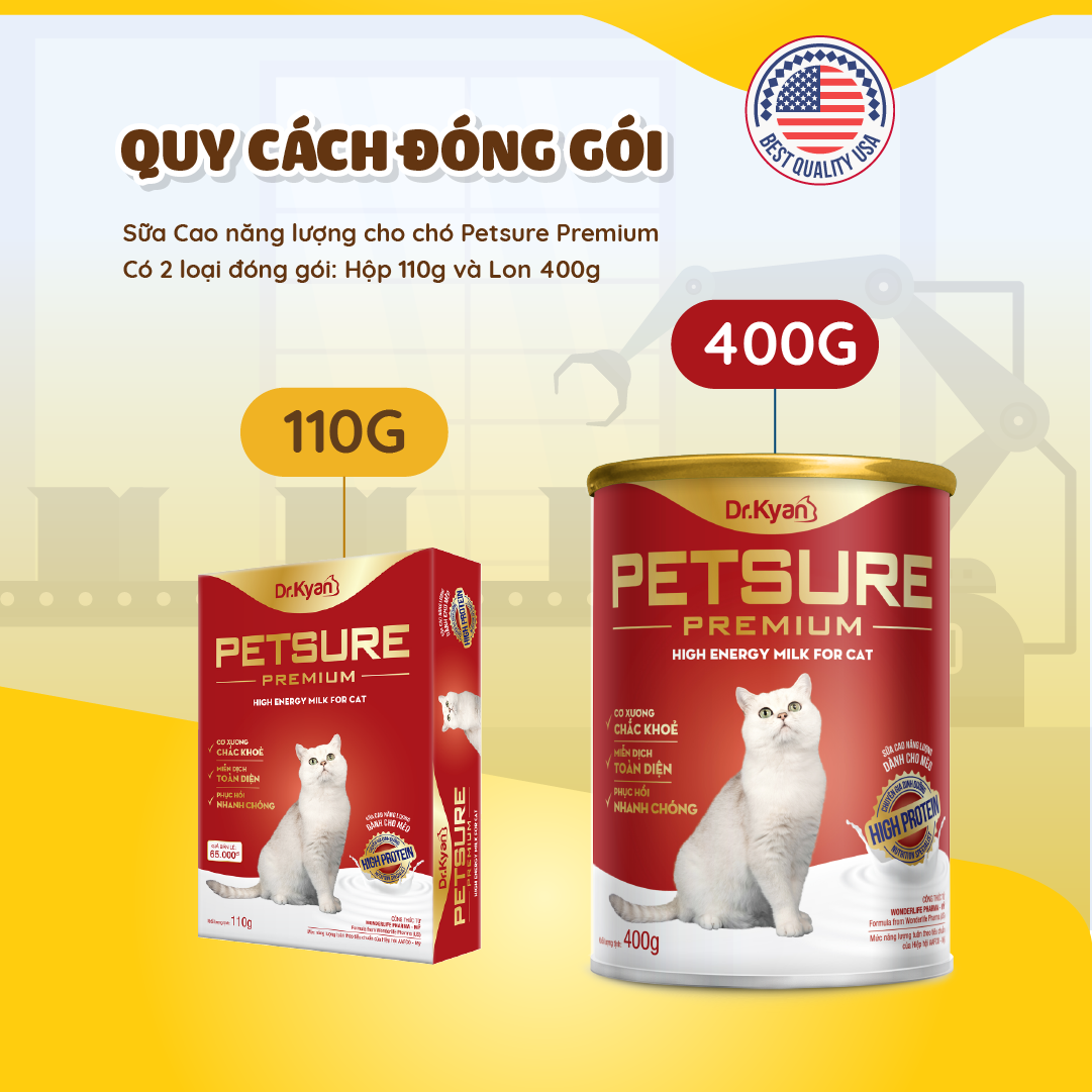 Dr.Kyan - Sữa bột PETSURE - Cao năng lượng cho mèo lon 400g