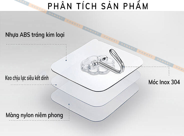 COMBO 5 Móc Dán Tường INOX Ánh Kim Dán Tường Siêu Dính Loại Dày Chịu Lực Siêu Chắc