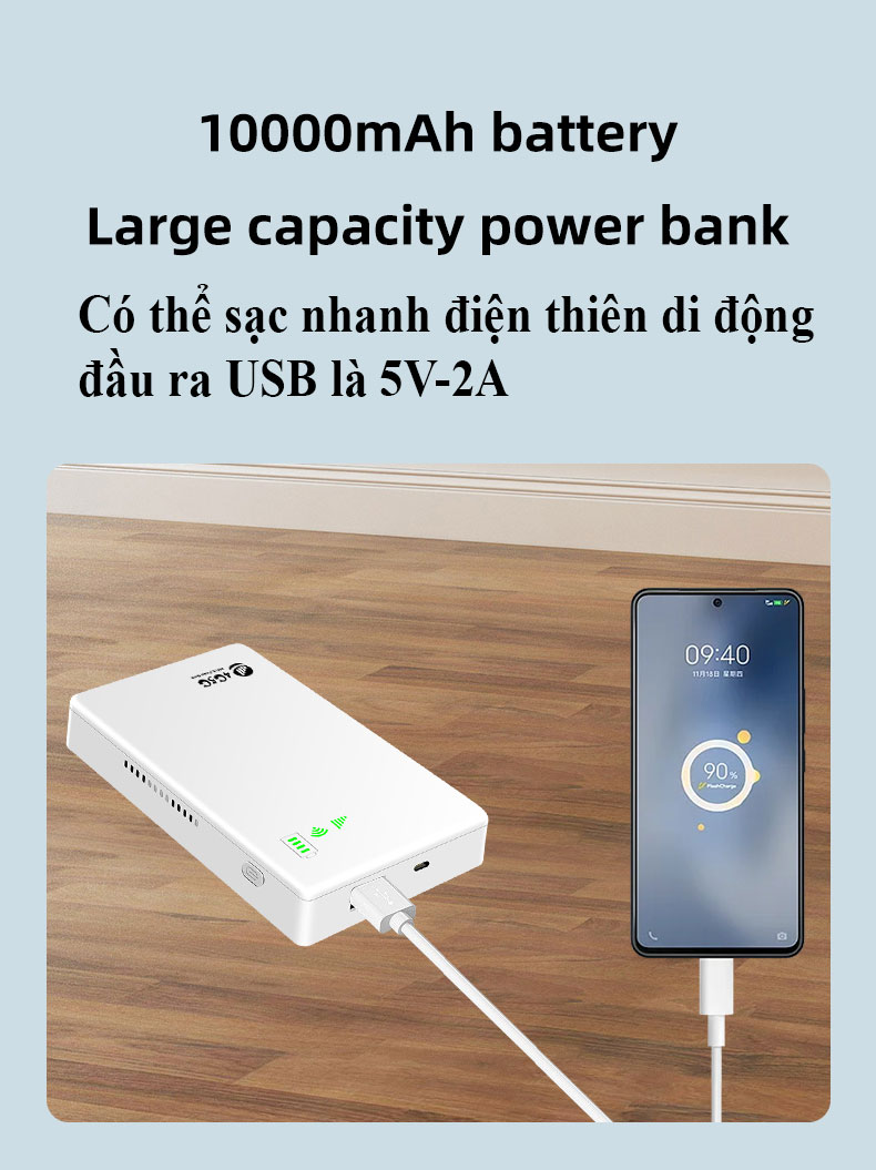 Cục phát wifi từ sim 4G/5G kiêm pin sạc dự phòng 10000mAh Pix-Link TP10k, bộ phát wifi di động tốc độ cao 300Mbps thời lượng phát 20h-25h - Hàng nhập khẩu/ Hàng chính hãng