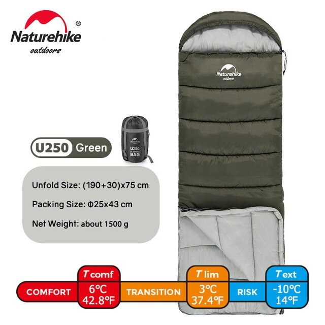 Túi ngủ gấp gọn NatureHike U150 NH20MSD07 có mũ dùng cho văn phòng, du lịch cắm trại, dã ngoại