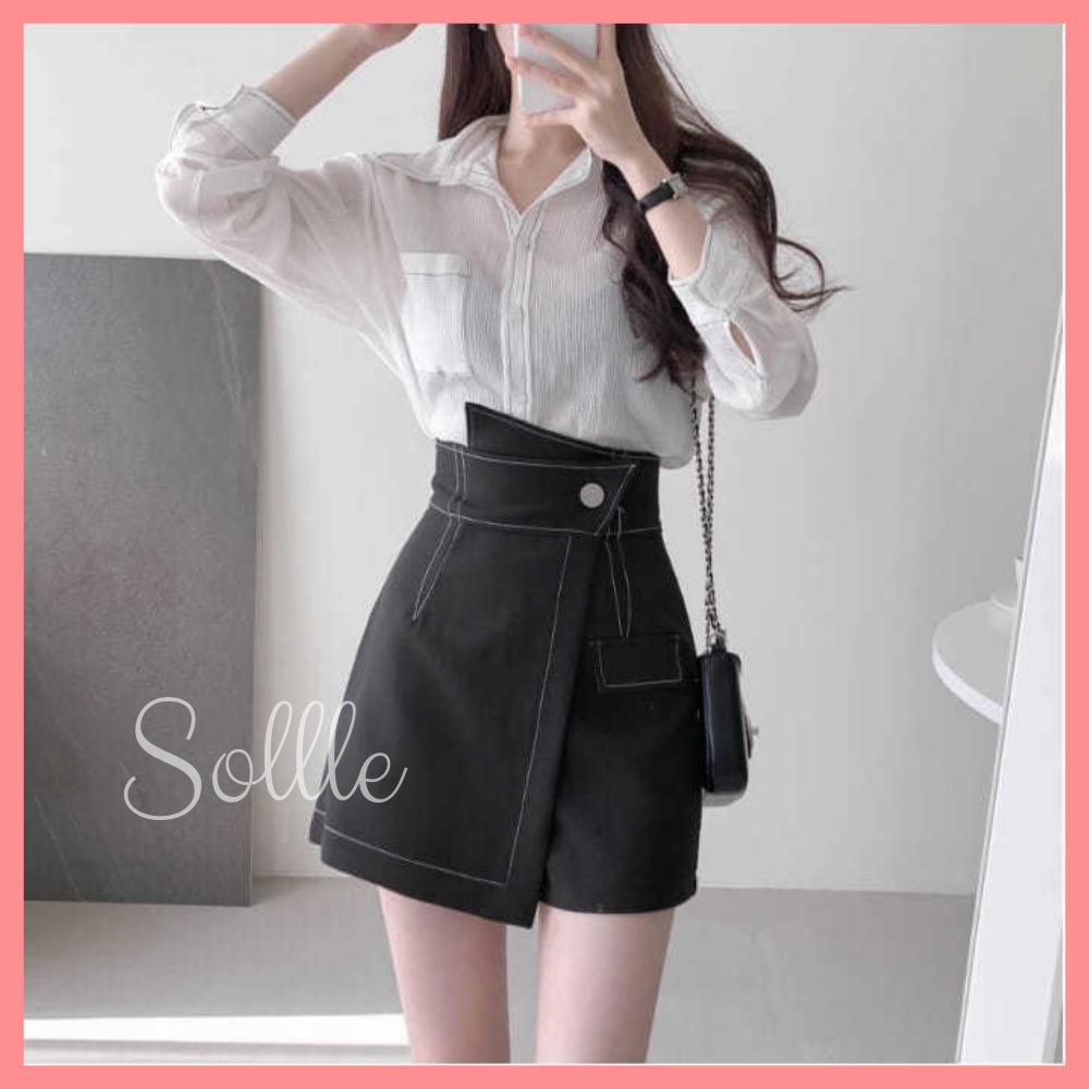 Quần giả chân váy ngắn chữ A viền chỉ nổi công sở phong cách mới Hàn Quốc Sollle