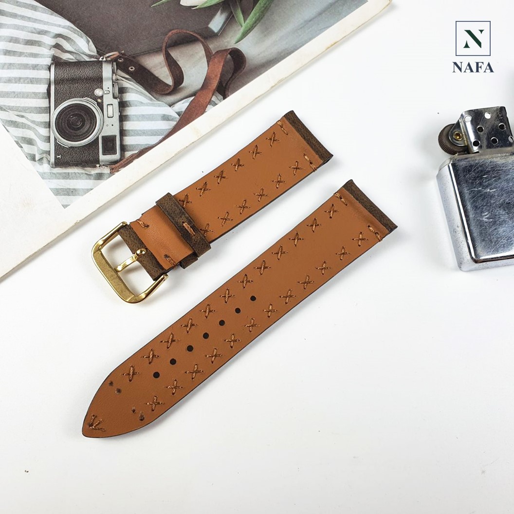 Dây đồng hồ nam handmade thủ công da bò sáp NAFA AL117 đường may bền bỉ, tinh tế