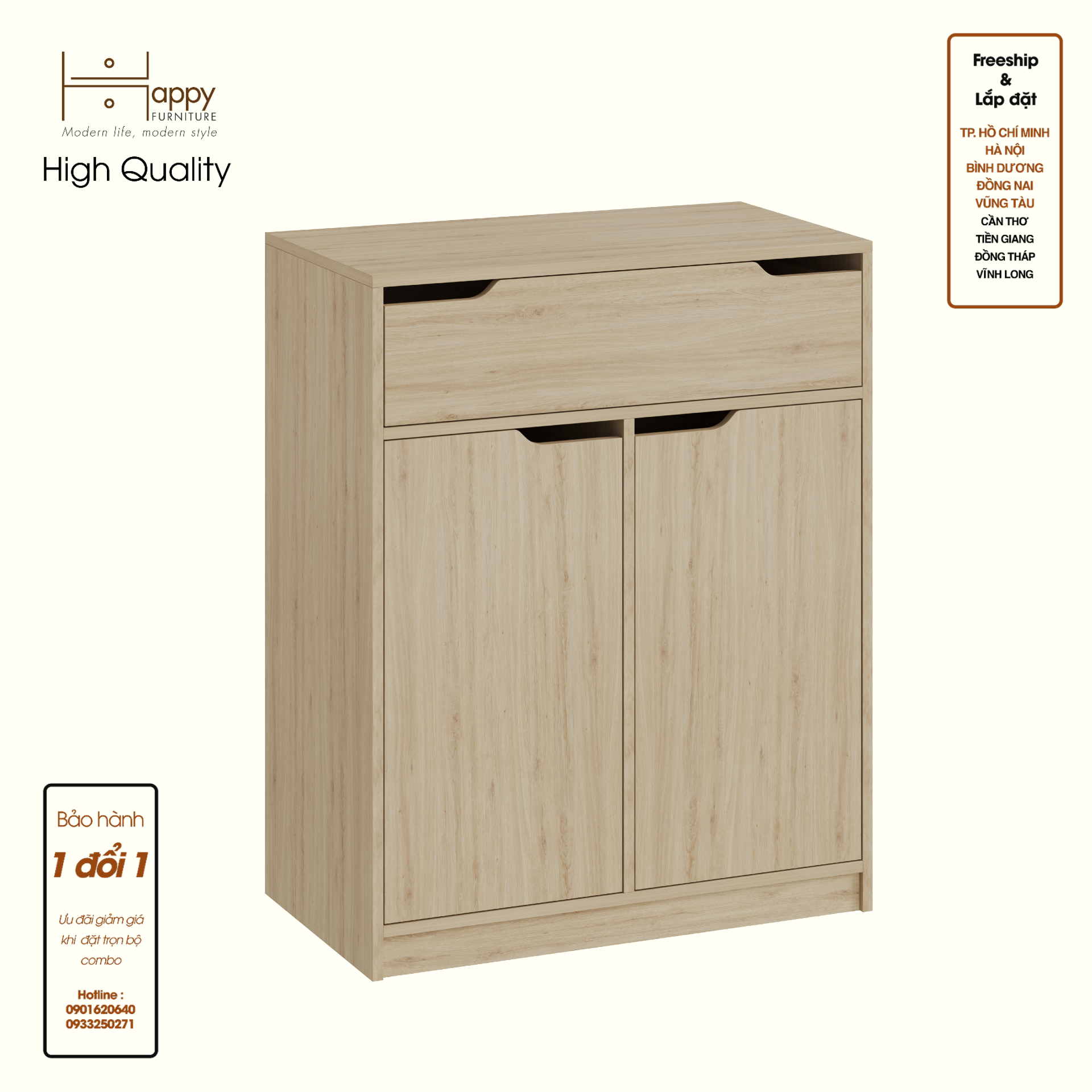 HAPPY FURNITURE , Tủ lưu trữ 1 ngăn kéo 2 cửa mở - ASO, TLT_070 , 80cm x 45cm x 100cm DxRxC