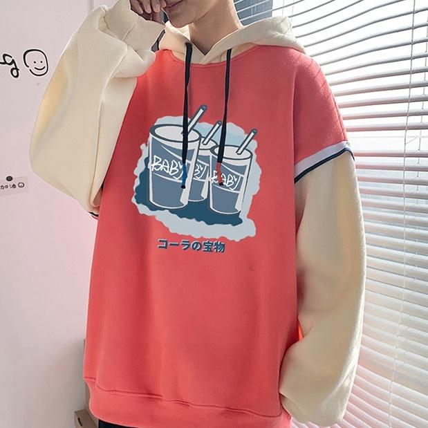 Áo Hoodie Giả Hai Lớp Dáng Rộng Phong Cách Hàn Quốc Thời Trang Xuân Thu Cho Nam