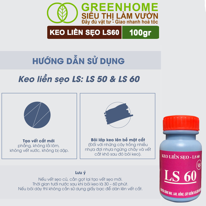 Keo Liền Sẹo Cho Cây LS60 Greenhome, Liền Nhanh Vết Cắt Da Cây, Chiết Cành, Bonsai, Lan, Kiểng Lá