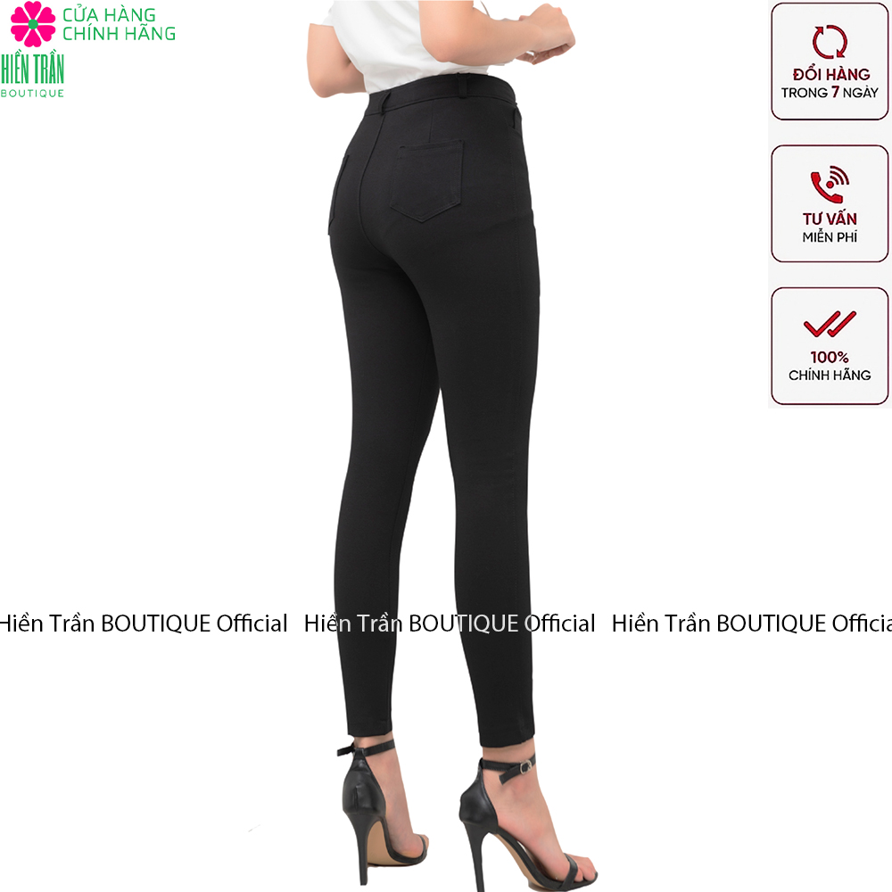 Quần tregging nữ Hiền Trần BOUTIQUE lưng cạp cao dài dáng thun ôm bó legging skinny vải giữ nhiệt màu đen