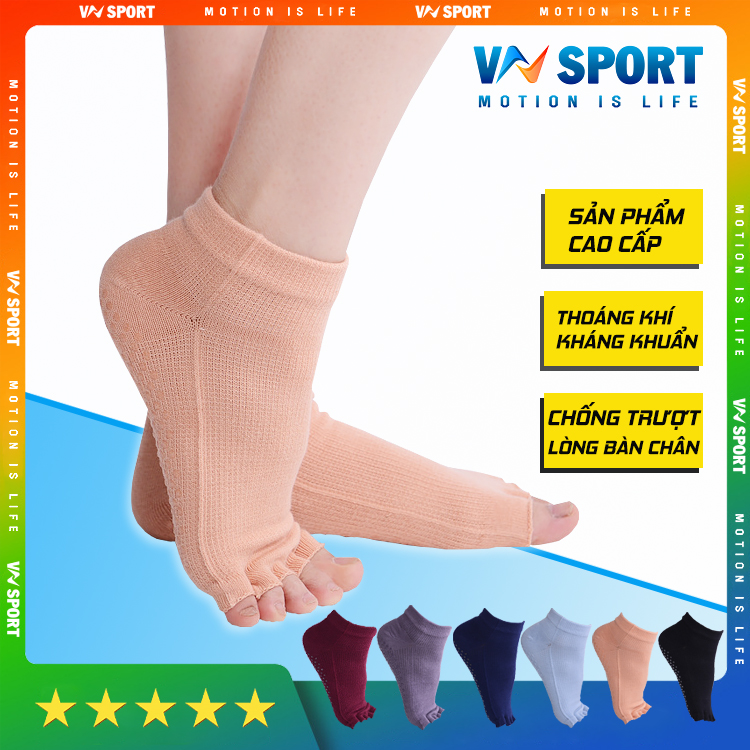 Tất Chống Trượt Cao Cấp VNSPORT - VNS008 | Tất Tập Yoga, Tất Tập Múa Có Thiết Kế Hở Ngón Và Có Hạt Silicone Chống Trượt Lòng Bàn Chân. Sản Phẩm Cao Cấp Chính Hãng (1 Đôi)