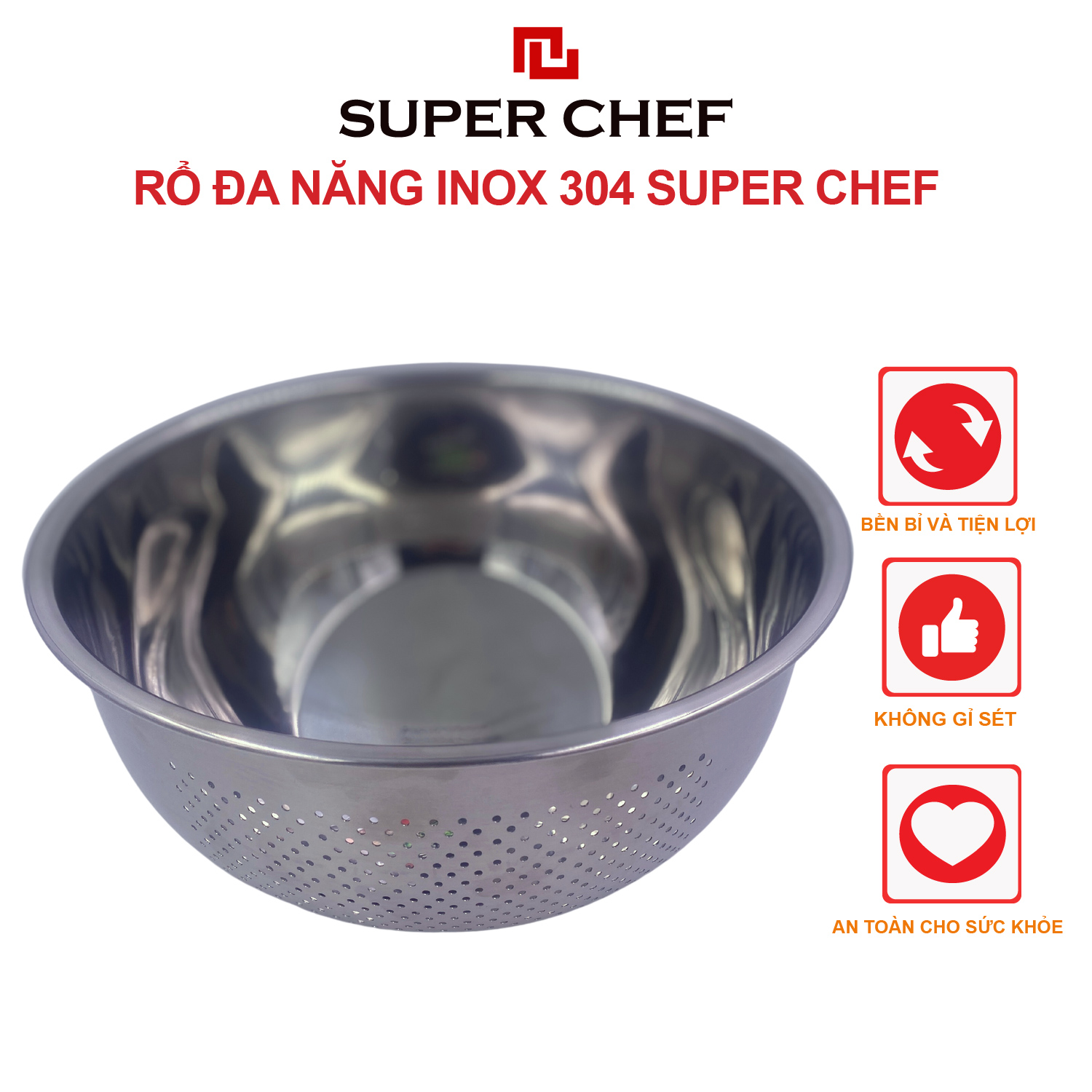 Rổ đa năng inox 304 Super Chef đa năng, tiện dụng 26 cm