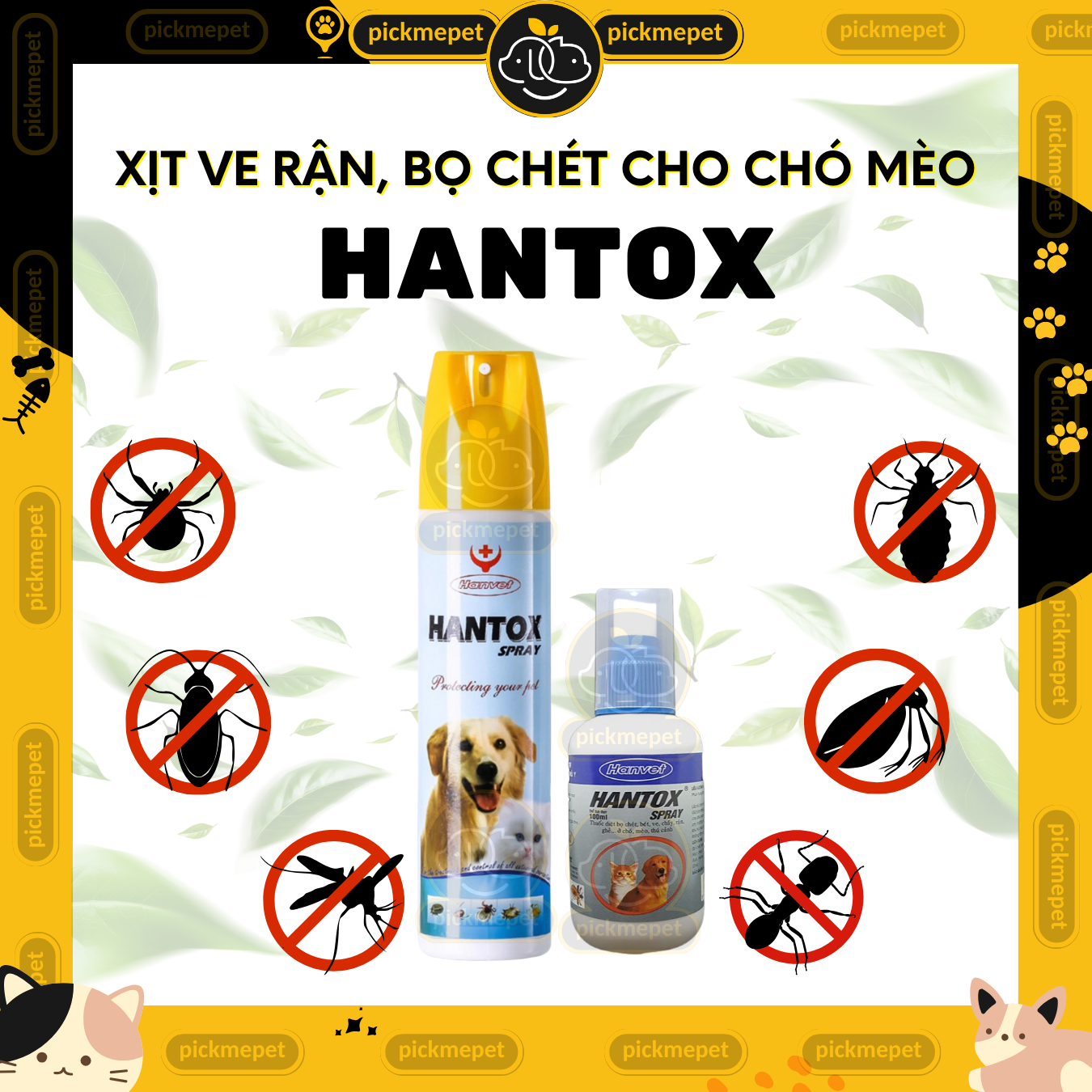 Hantox Spray - Xịt Ve Rận, Bò Chét, Ghẻ Cho CHÓ MÈO 100ml 300ml