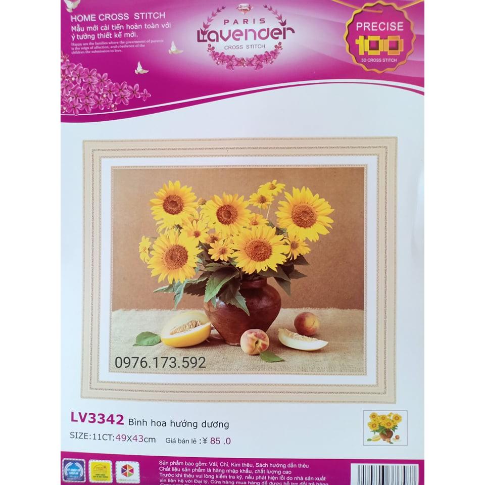 Tranh thêu chữ thập bình hoa Hướng Dương I 49x43cm I LV3342