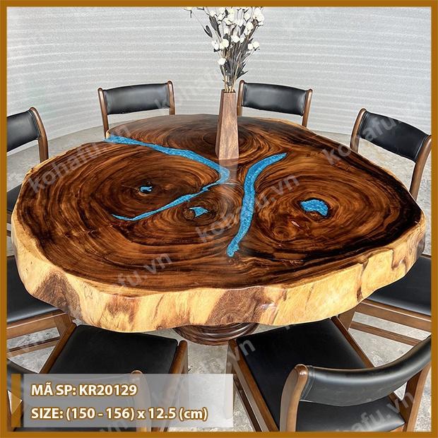 MẪU BÀN TRÒN TỰ NHIÊN MẶT GỖ NGUYÊN TẤM ME TÂY KẾT HỢP EPOXY XANH 3D HẠI ĐẠI - KL20129