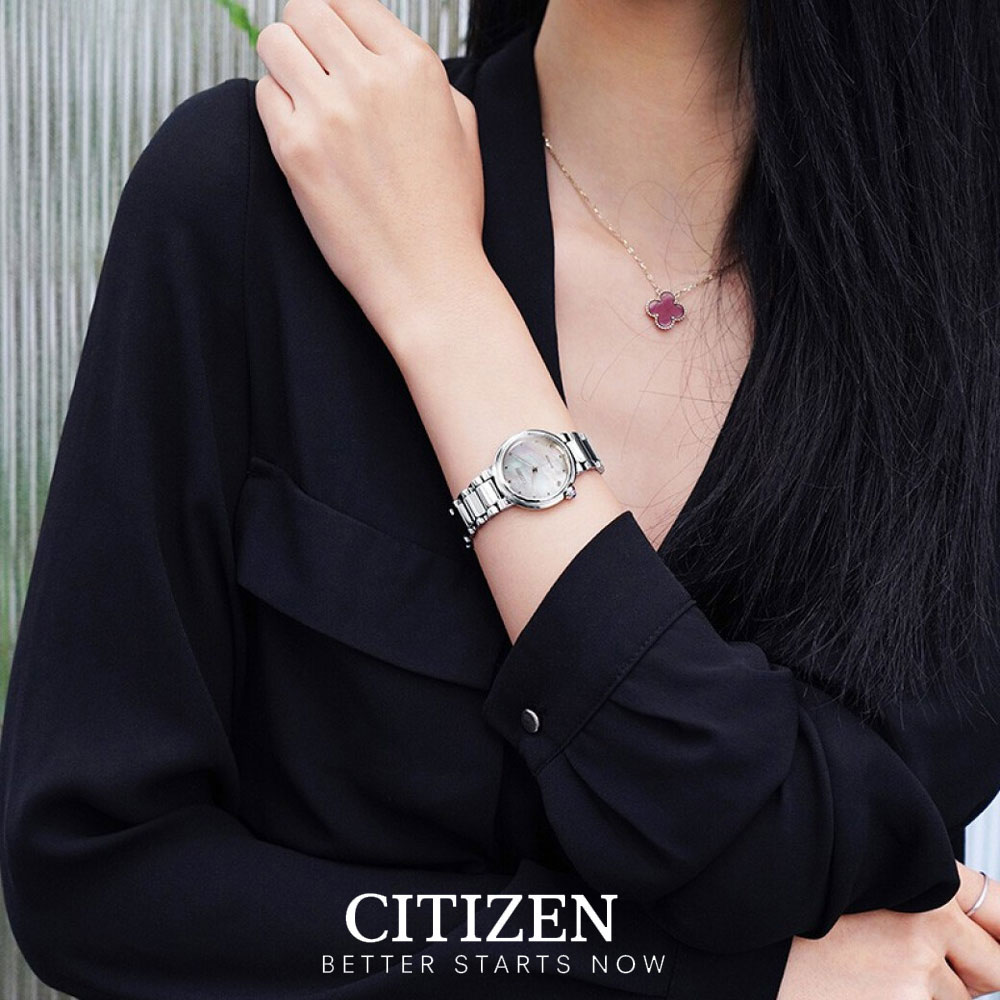 Đồng Hồ Nữ Citizen Đính Kim Cương Dây Thép Không Gỉ EM0910-80D - Mặt Xà Cừ