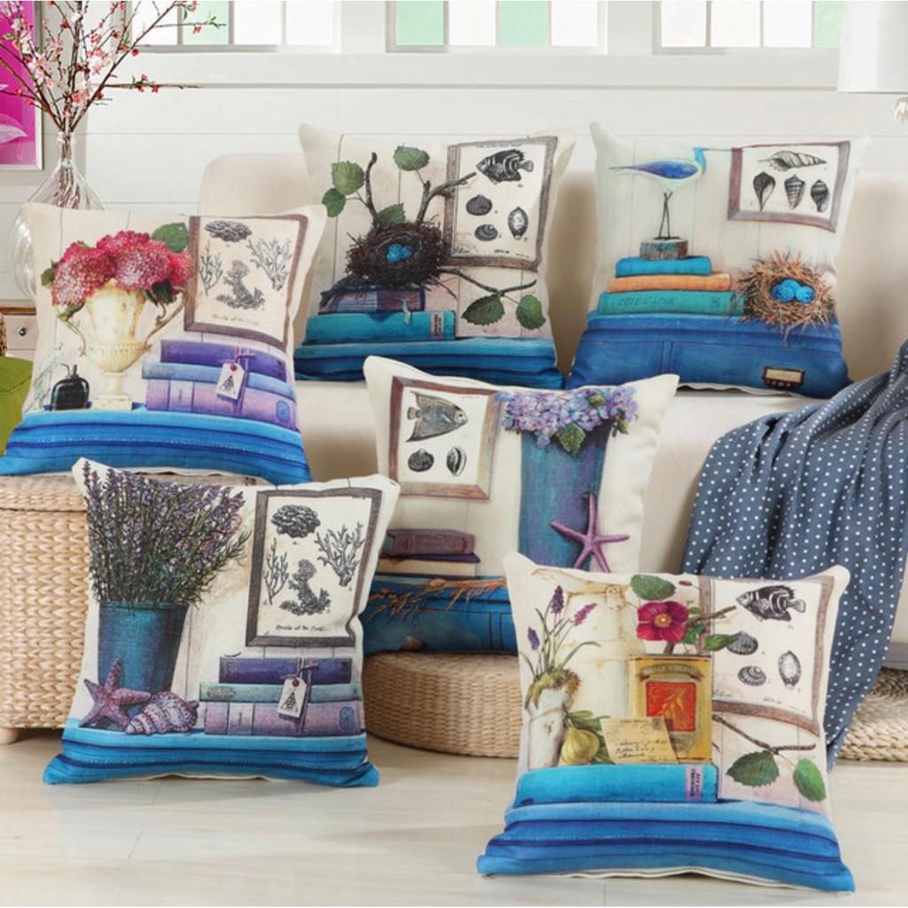 Vỏ Gối tựa lưng, gối sofa, gối trang trí HOA CỎ Sang Trọng vải bố dày dặn
