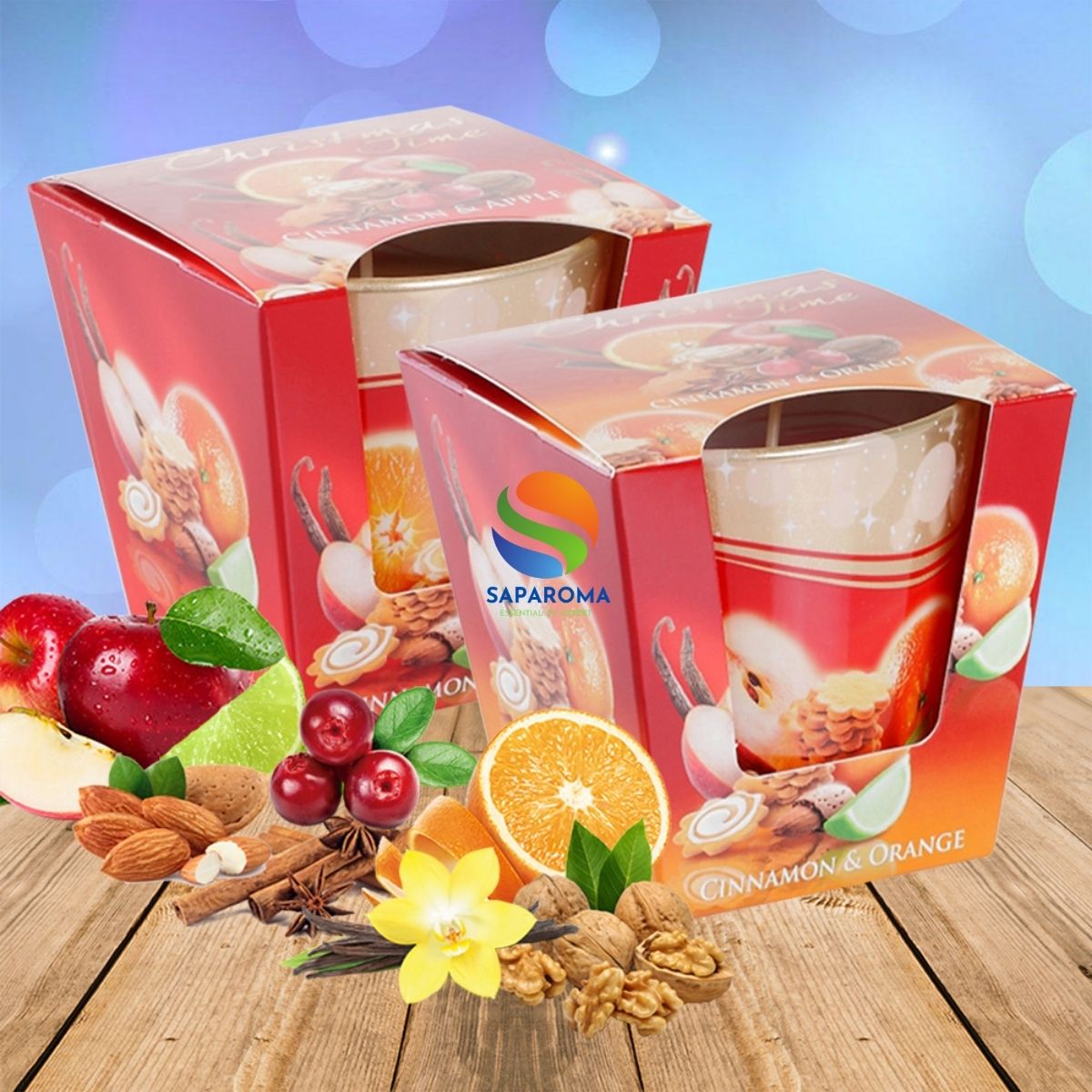 Combo 2 Ly nến thơm tinh dầu Bartek Christmas Time 115g QT028493 - bánh táo, cam, quế, trang trí, thơm phòng, thư giãn, hỗ trợ khử mùi