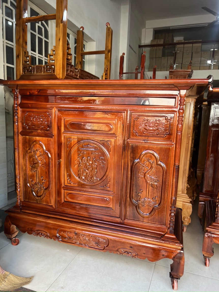 TỦ THỜ GỖ TRÀM PHÚC LỘC THỌ NGANG 175 CM, BÀN THỜ GỖ,BÀN THỜ PHẬT