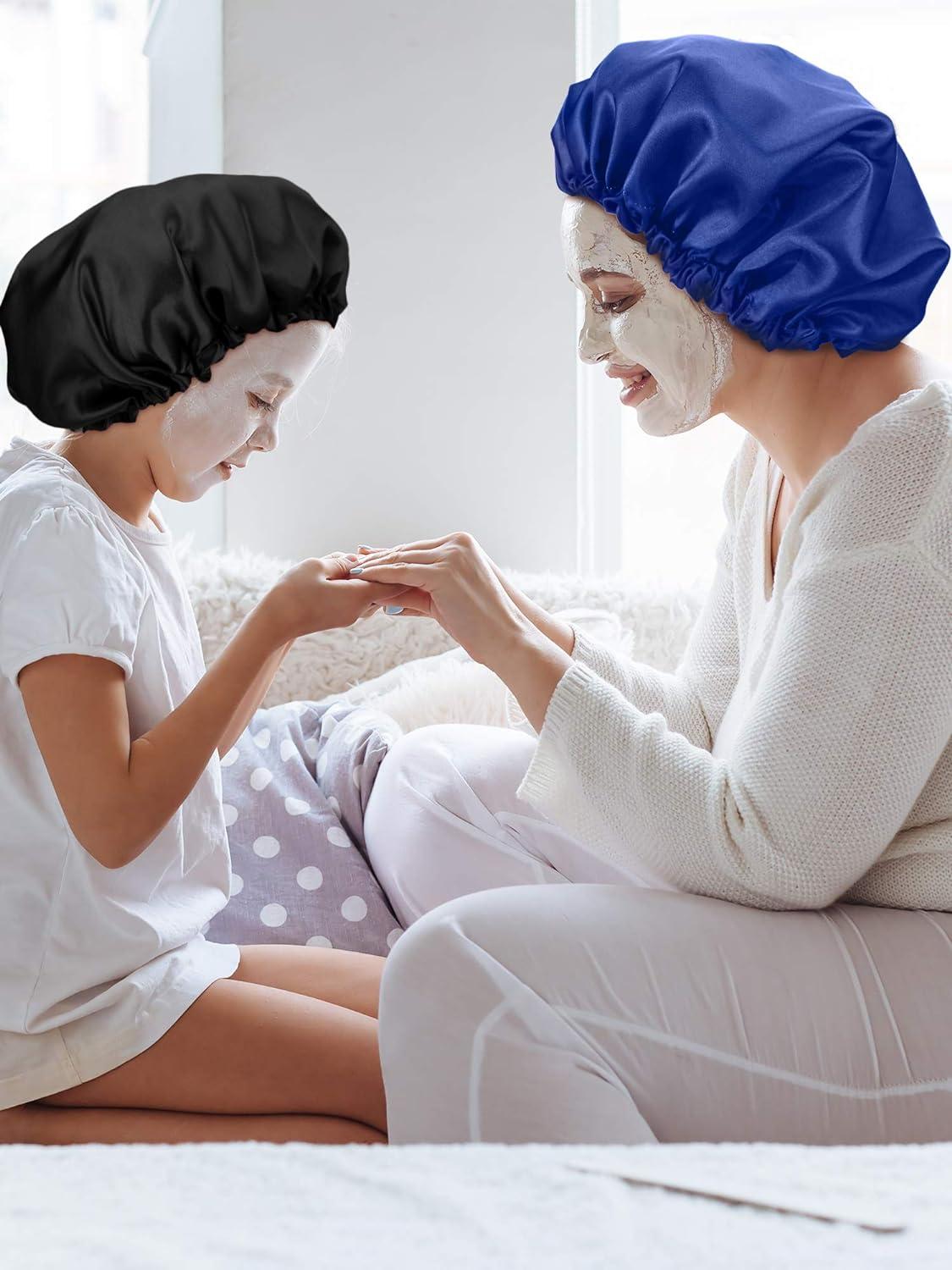 2 miếng mũ ngủ thêm mũ ngủ lớn với dây kẹp của đêm điều chỉnh tóc turban (màu xanh hải quân, đen)