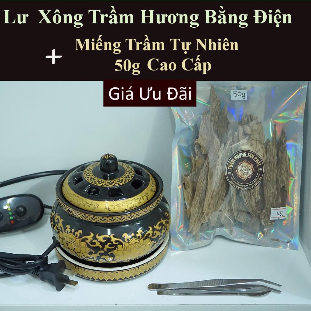 Lư Xông Trầm Hương bằng điện – Màu Vàng đen siêu Sang – Xông Bột, Miếng Trầm