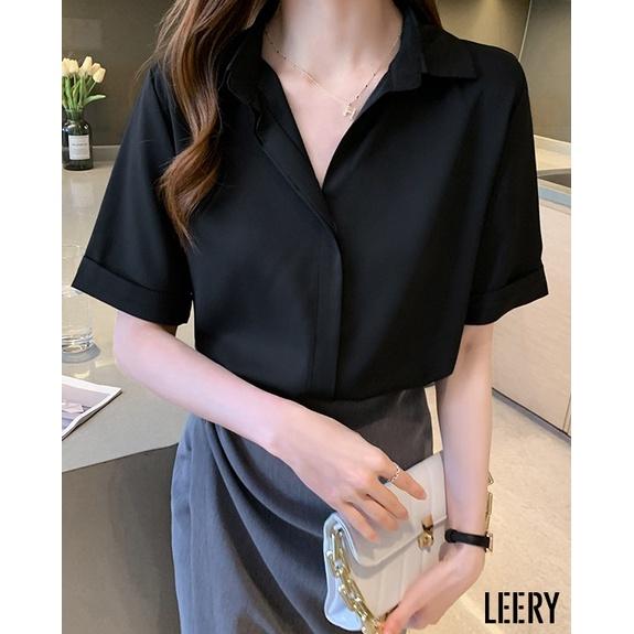 Áo sơ mi nữ công sở đẹp form rộng kiểu tay lỡ Hàn Quốc vải lụa cao cấp màu Đen Trắng Be Xanh form rộng LEERY S.M-02