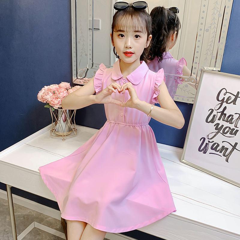 CHENGRUI Cô gái ăn mặc mùa hè 2023 váy công chúa phong cách tây cho trẻ em phiên bản Hàn Quốc Mid-Big Boy không tay màu ẩm váy