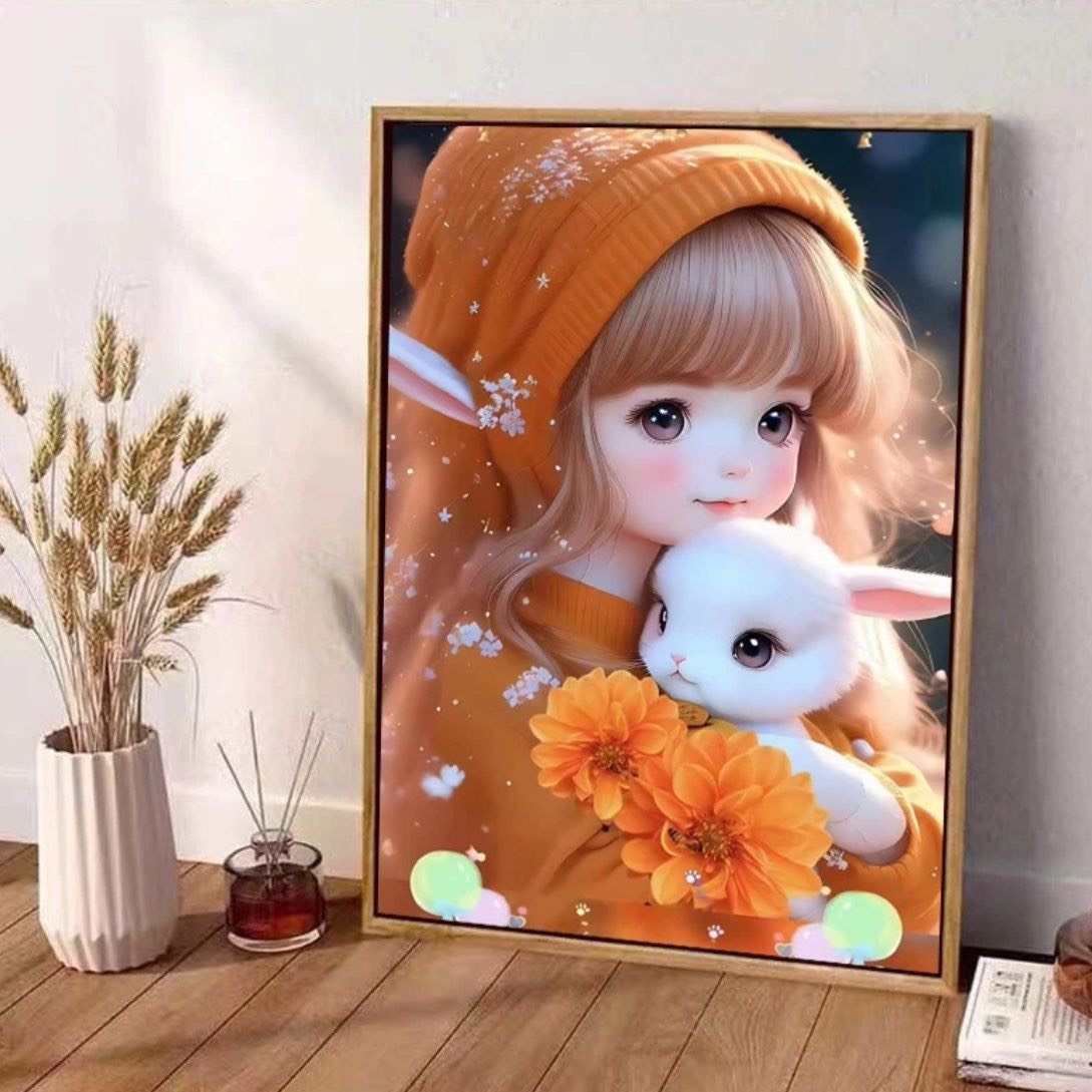 Tranh thêu kín bé gái 8Z579, thêu 4 sợi, kích thước 60 x 85 cm, 9CT, phôi rõ nét dễ thêu