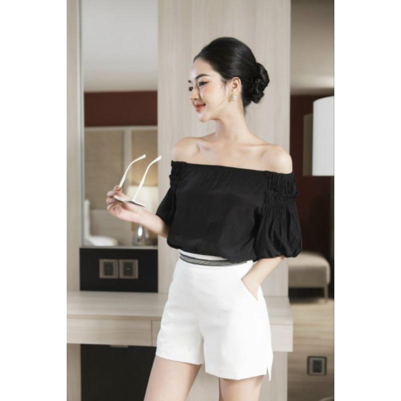 Áo sơmi trễ vai công sở_sơmi trễ vai mặc được 2 kiểu