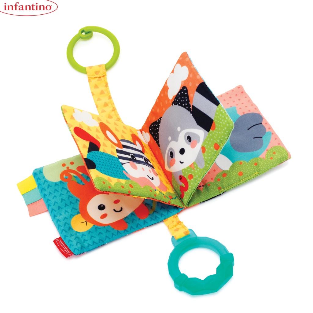 Sách Vải Treo Có Tiếng Sột Soạt Kiêm Gặm Nướu INFANTINO Link &amp; Squeak Animal Crinkle Book Đồ Chơi Dành Cho Bé Từ 0M