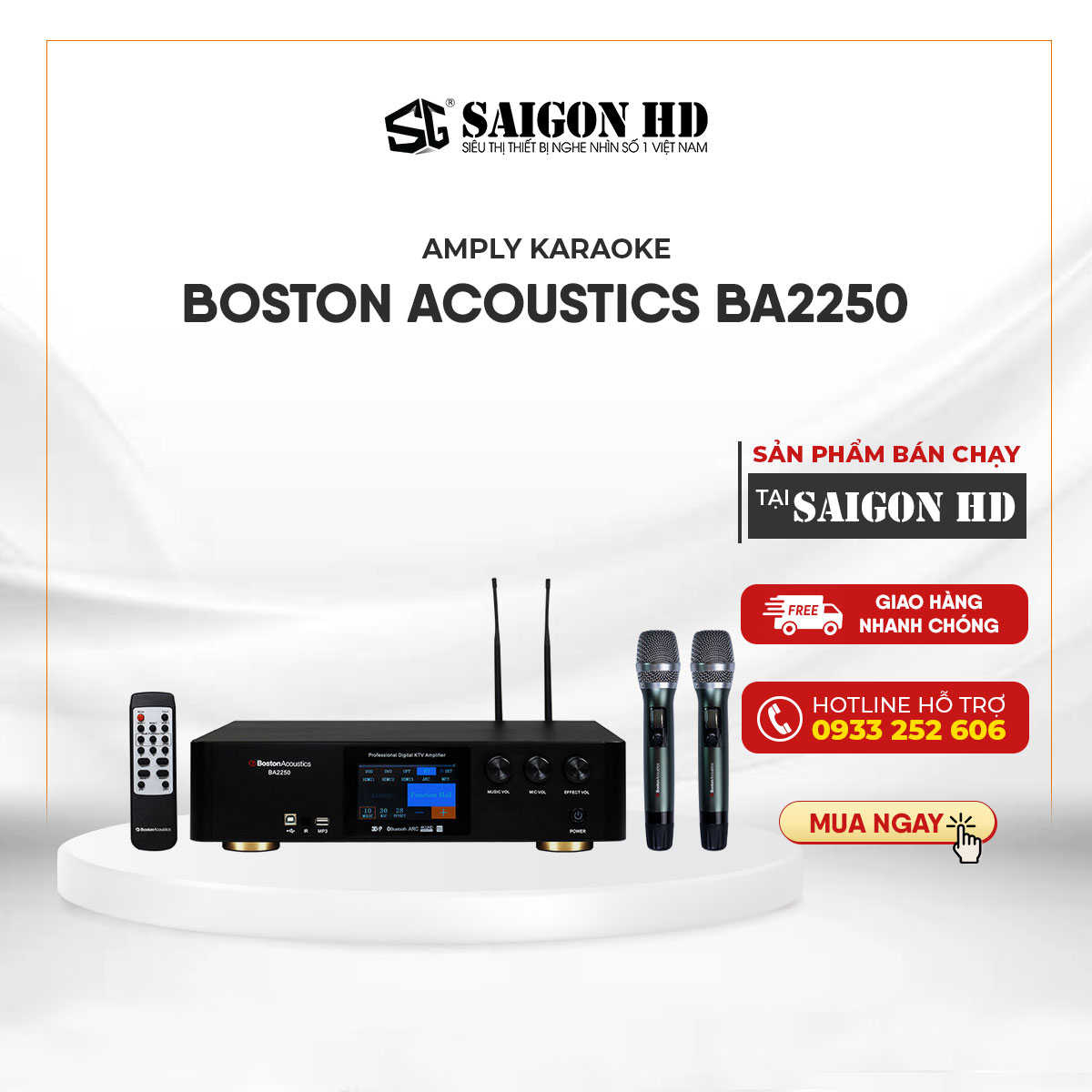 Amply karaoke kỹ thuật số BOSTON ACOUSTICS BA2250 tích hợp micro không dây - Hàng chính hãng, giá tốt